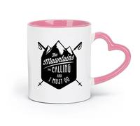 AYUEHBN Taza de cerámica - Las montañas te llaman, ideal para esquiar y practicar deportes extremos (320 ml) para té y chocolate caliente, color rosa