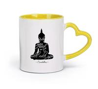 AYUEHBN Taza de cerámica novedosa con cita budista Buddha, Domina tu mente, Meditación (320 ml) y bebidas calientes, color amarillo espresso.
