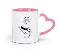 AYUEHBN Taza de cerámica novedosa con diseño de chica deportista asiática con mancuernas, diseño de anime, gimnasia y fitness (320 ml), bonito, color rosa.