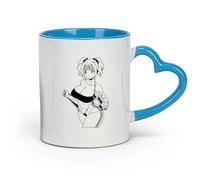 AYUEHBN Taza de cerámica novedosa con diseño de chica deportista asiática con mancuernas, diseño de anime, gimnasia y fitness (320 ml), bonito azul.