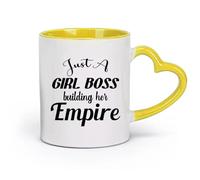 AYUEHBN Taza de cerámica novedosa con diseño de chica jefa, construcción de imperios, mujer de negocios, citas, letras y palabras (320 ml) para oficina y hogar, color amarillo