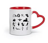 AYUEHBN Taza de cerámica novedosa con símbolos de dibujos animados del antiguo Egipto, dios, faraón, Cleopatra, reina (320 ml), bonito rojo.