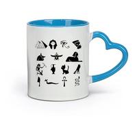 AYUEHBN Taza de cerámica novedosa con símbolos de dibujos animados del antiguo Egipto, dios, faraón, Cleopatra, reina (320 ml), bonito azul.