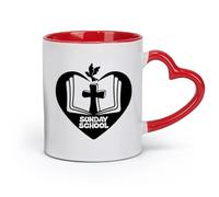 AYUEHBN Taza de cerámica novedosa para escuela dominical, religión, cruz, pájaro, mosca, libro abierto (11 oz/320 ml) para leche, té, cola, agua, rojo