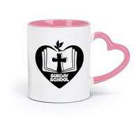 AYUEHBN Taza de cerámica novedosa para escuela dominical, religión, cruz, pájaro, mosca, libro abierto (320 ml) para leche, té, cola, agua, color rosa
