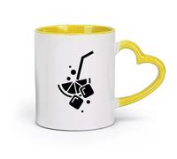 AYUEHBN Taza de cerámica novedosa para té o café, cóctel, hielo, rodaja de limón, barras tubulares (320 ml) aptas para lavavajillas y microondas, color amarillo