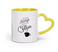 AYUEHBN Taza de cerámica novedosa para té o café con frase Siempre hay tiempo para el café (320 ml) Ideal para el hogar, la oficina, los cafés e ideas de regalo Amarillo