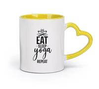 AYUEHBN Taza de cerámica novedosa para té o café, para comer, dormir, yoga, estudio, repetir palabras, frase (11 oz/320 ml) para té, chocolate caliente, amarillo