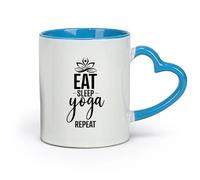 AYUEHBN Taza de cerámica novedosa para té o café, para comer, dormir, yoga, estudio, repetir palabras, frase (11 oz/320 ml) para té, chocolate caliente, azul