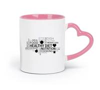 AYUEHBN Taza de cerámica para café con texto en inglés Healthy Diet Nutrition Words Weight Loss Health Lifestyle (320 ml) para el hogar o el trabajo, color rosa.