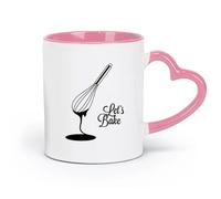 AYUEHBN Taza de cerámica para café, frase de cocina Let's Bake Bakery Baking Products (320 ml) para café, sopa, té, leche, café con leche, chocolate caliente, para damas y caballeros, color rosa.