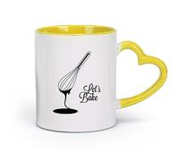 AYUEHBN Taza de cerámica para café, frase de cocina Let's Bake Bakery Baking Products (320 ml) para café, sopa, té, leche, café con leche, chocolate caliente, para damas y caballeros.