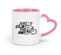 AYUEHBN Taza de cerámica para café Just Enjoy The Ride, ciclista, deportes (320 ml), elegante y duradera, apta para microondas y lavavajillas, color rosa.