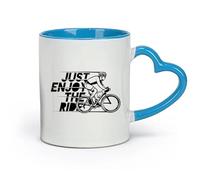 AYUEHBN Taza de cerámica para café Just Enjoy The Ride, ciclista, deportes (320 ml), elegante y duradera, apta para microondas y lavavajillas. Azul.