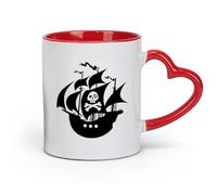 AYUEHBN Taza de cerámica para café, té, cacao, piratas, barco, mar, océano, marineros (11 oz/320 ml), apta para oficina, hogar, cafetería, lavavajillas y microondas, color rojo
