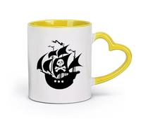 AYUEHBN Taza de cerámica para café, té, cacao, piratas, barco, mar, océano, marineros (11 oz/320 ml), apta para oficina, hogar, cafetería, lavavajillas y microondas, color amarillo