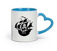 AYUEHBN Taza de cerámica para café, té, cacao, piratas, barco, mar, océano, marineros (11 oz/320 ml), apta para oficina, hogar, cafetería, lavavajillas y microondas, color azul.