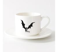 AYUEHBN Taza de Cerámica para Café, Té y Cacao Cuento de dragón Fantasía Monstruo Volador （6oz/175ml） Regalo único de oficina para mujeres y hombres Juego de té con taza y platillo (blanco)