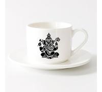 AYUEHBN Taza de Cerámica para Café, Té y Cacao Dios elefante indio, religión del hinduismo （6oz/175ml） Para Té, Café, Leche, Capuchino Juego de té con taza y platillo (blanco)