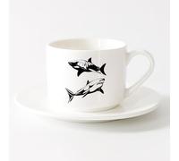 AYUEHBN Taza de Cerámica para Café, Té y Cacao Tiburón, un peligroso animal marino del océano （6oz/175ml） Para té, café y bebidas calientes Juego de té con taza y platillo (blanco)