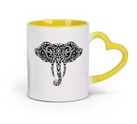 AYUEHBN Taza de cerámica para el hogar y la oficina, adorno de animal con cabeza de elefante (11 oz/320 ml), apta para oficina, hogar, cafetería, lavavajillas y microondas, color amarillo