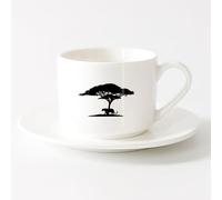 AYUEHBN Taza de Cerámica para Hogar y Oficina Leona Paisaje africano Animal Gran felino Árbol （6oz/175ml） Para cafetería o restaurante Juego de té con taza y platillo (blanco)