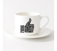 AYUEHBN Taza de Cerámica para Hogar y Oficina Pulgar Me gusta Ok Geek de las redes sociales （6oz/175ml） Apto para lavavajillas y microondas Juego de té con taza y platillo (blanco)