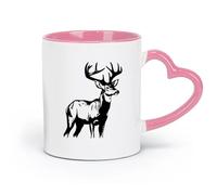 AYUEHBN Taza de cerámica para té y café con el logotipo de un ciervo de cola blanca, animal salvaje del bosque (320 ml), apta para lavavajillas y microondas, para la oficina y el hogar, color rosa