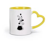 AYUEHBN Taza de cerámica para té y café, química, ciencia, átomos, moléculas, escuela (320 ml), elegante y duradera, apta para microondas y lavavajillas, color amarillo