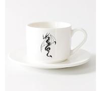 AYUEHBN Taza de Cerámica Taza Cuento de hadas de fantasía del dragón que escupe fuego （6oz/175ml） Taza de cerámica para capuchino, té, leche Juego de té con taza y platillo (blanco)