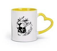 AYUEHBN Taza de cerámica, taza de café/té, cabeza de león abstracta, animal africano, depredador salvaje (11 oz/320 ml), apta para lavavajillas y microondas, color amarillo