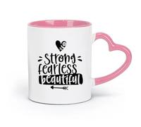 AYUEHBN Taza de cerámica, taza de café/té, mujer hermosa, valiente y fuerte, niña (11 oz/320 ml), taza de café de cerámica para capuchino, té, leche, rosa