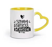 AYUEHBN Taza de cerámica, taza de café/té, mujer hermosa, valiente y fuerte, niña (11 oz/320 ml), taza de café de cerámica para capuchino, té, leche, amarillo