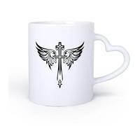 AYUEHBN Taza de Cerámica Taza Jesús Hermosa Cruz Alas de Ángel Símbolos Cristianos 11oz/320ml Regalo divertido para amantes del café, mejores amigos del trabajo, compañeros de trabajo y amigos