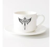 AYUEHBN Taza de Cerámica Taza Jesús Hermosa Cruz Alas de Ángel Símbolos Cristianos （6oz/175ml） Regalo divertido para amantes del café, mejores amigos del trabajo, compañeros de trabajo y amigos