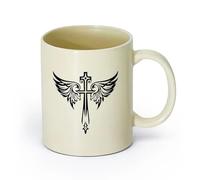 AYUEHBN Taza de Taza Jesús Hermosa Cruz Alas de Ángel Símbolos Cristianos （11oz/320ml） para amantes del café, mejores amigos del trabajo, compañeros de trabajo y amigos Amarillo claro