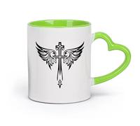 AYUEHBN Taza de Taza Jesús Hermosa Cruz Alas de Ángel Símbolos Cristianos （11oz/320ml） Regalo divertido para amantes del café, mejores amigos del trabajo, compañeros de trabajo y amigos Verde
