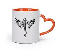 AYUEHBN Taza de Taza Jesús Hermosa Cruz Alas de Ángel Símbolos Cristianos （11oz/320ml） Regalo divertido para amantes del café, mejores amigos del trabajo, compañeros de trabajo y amigos Naranja
