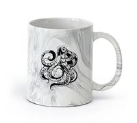 AYUEHBN Taza de Taza Pulpo con tentáculos, animal marino, tema del océano （11oz/320ml） Para café, sopa, té, leche, latte, chocolate caliente, para mujeres y hombres Negro mármol