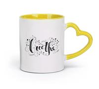 AYUEHBN Taza de té con leche de porcelana de cerámica con adorno floral de flores para respirar, yoga, relajarse (11 oz/320 ml) para leche, té, cola, agua, amarillo