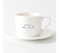 AYUEHBN Taza de Té de Cerámica Abre tu mente: refrán inspirador para la meditación del yoga （6oz/175ml） Bebidas calientes, espresso Juego de té con taza y platillo (blanco)