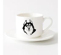AYUEHBN Taza de Té de Cerámica Cabeza de animal de la tienda de mascotas de amigo perro husky （6oz/175ml） Para té, café, infusión caliente Juego de té con taza y platillo (blanco)
