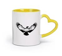 AYUEHBN Taza de té de cerámica con símbolo de águila, pájaro, montañas, árboles del bosque (320 ml) para café, capuchino, té, leche, amarillo