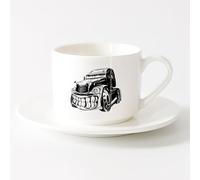 AYUEHBN Taza de té Juguete robot monstruo de dibujos animados con dientes de mandíbula de coche （6oz/175ml） Para café, avena, té, fácil de limpiar Juego de té con taza y platillo (blanco)