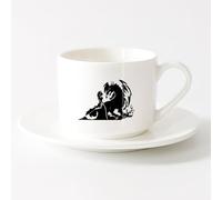 AYUEHBN Taza de té latte de porcelana Princesa y dragón de fantasía de cuento de hadas （6oz/175ml） Para bebidas calientes, latte, capuchino Juego de té con taza y platillo (blanco)