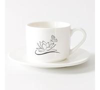 AYUEHBN Taza de té latte de porcelana Salón de belleza y spa con flor de loto y mariposa （6oz/175ml） Tazas de cerámica para el hogar o el trabajo Juego de té con taza y platillo (blanco)