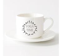 AYUEHBN Taza de té latte de porcelana Yoga Pose Time Meditation Studio Word Logo Sickers （6oz/175ml） Taza de cerámica para capuchino, té, leche Juego de té con taza y platillo (blanco)