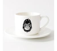 AYUEHBN Taza de té o café original Cabeza de mono de zoológico depredador animal de primacía （6oz/175ml） Para Té, Café, Leche, Capuchino Juego de té con taza y platillo (blanco)