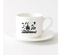 AYUEHBN Taza de té o café original Castillo de cuento de hadas de dibujos animados para niños （6oz/175ml） Para Té, Café, Leche, Capuchino Juego de té con taza y platillo (blanco)