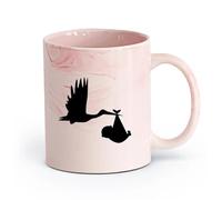 AYUEHBN Taza para Hogar y Oficina Cigüeña dibujos animados con bebé （11oz/320ml） Regalo divertido para amantes del café, mejores amigos del trabajo, compañeros trabajo y amigos Rosa mármol